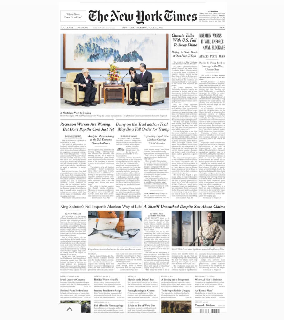 Front page of the New York Times.